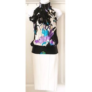 Bebe Cascading Ruffle Halter Top